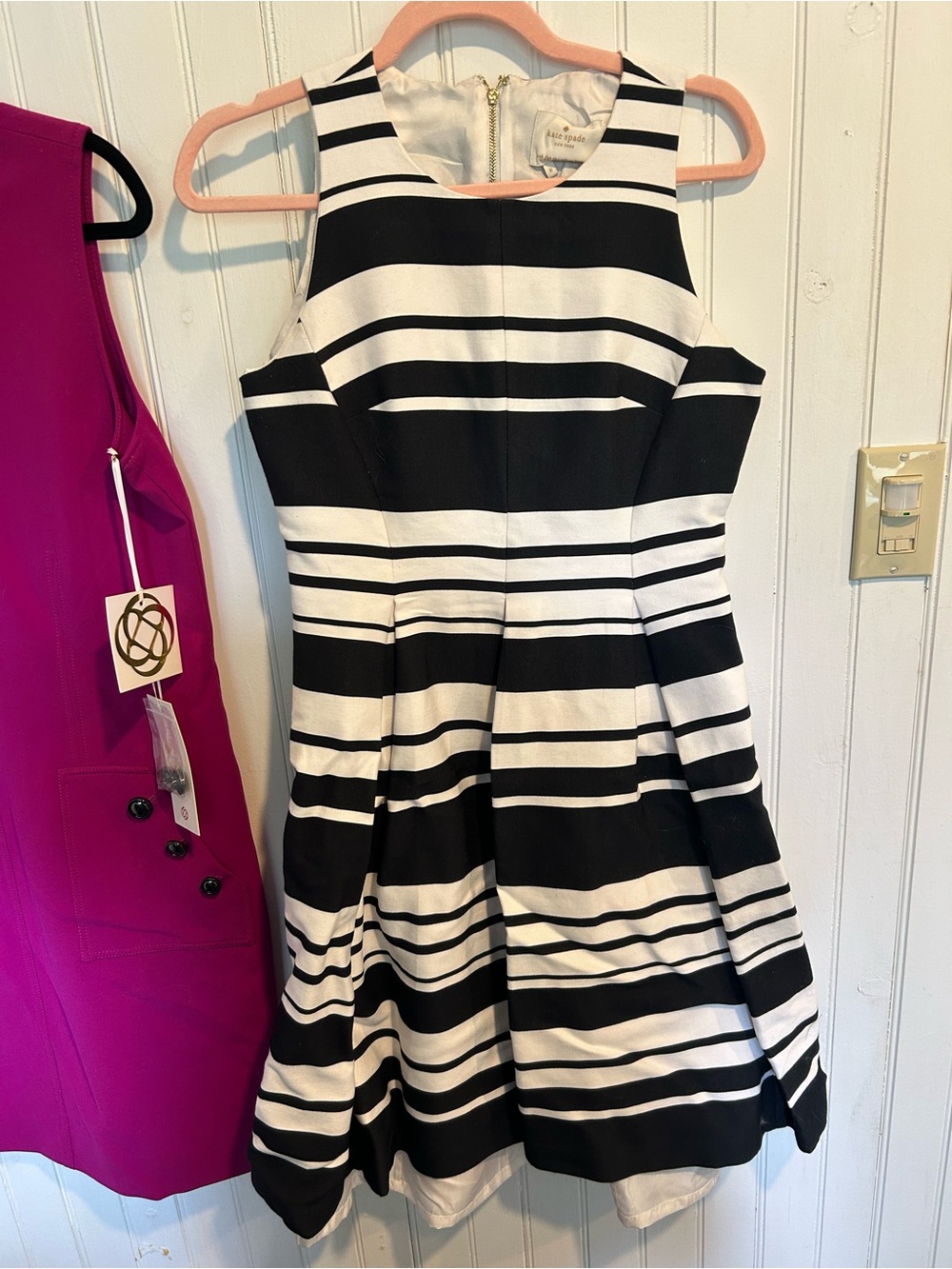 kate spade Black and White Striped Fit-and-Flare Midi Dress